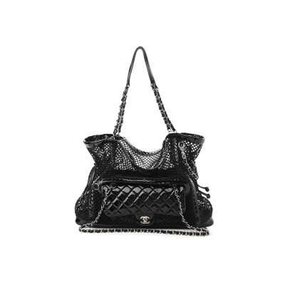CHANEL PATENT NET LARGE LA MADRAGUE TOTE BLACK 1124296 (36*34*12cm)